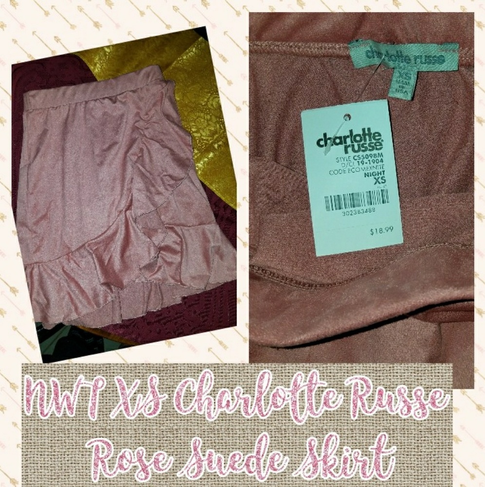 NWT XS Charlotte Russe Rose Suede Skirt